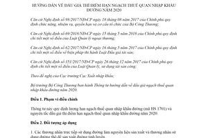 Thông tư 26/2020/TT-BCT đấu giá thí điểm hạn ngạch thuế quan nhập khẩu đường năm 2020