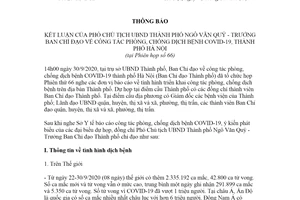 Thông báo 26/TB-BCĐ 2020 kết luận của Phó Chủ tịch công tác phòng chống COVID-19 Hà Nội Phiên họp 66