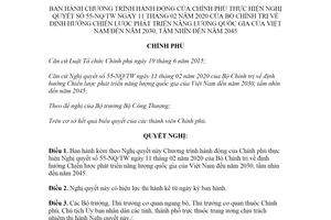 Nghị quyết 140/NQ-CP 2020 thực hiện Nghị quyết 55-NQ/TW phát triển năng lượng quốc gia