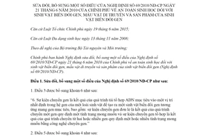 Nghị định 118/2020/NĐ-CP sửa đổi Nghị định 69/2010/NĐ-CP an toàn sinh học sinh vật biến đổi gen