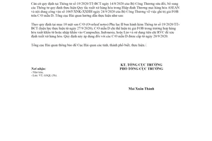 Công văn 6389/TCHQ-GSQL 2020 ghi trị giá FOB trên C/O mẫu D