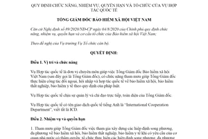 Quyết định 1220/QĐ-BHXH 2020 chức năng nhiệm vụ quyền hạn và tổ chức của Vụ Hợp tác quốc tế