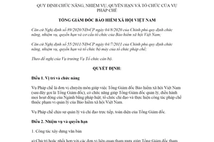 Quyết định 1222/QĐ-BHXH 2020 chức năng nhiệm vụ quyền hạn và tổ chức của Vụ Pháp chế