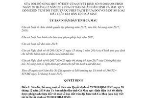 Quyết định 18/2020/QĐ-UBND sửa đổi Quyết định 59/2018/QĐ-UBND diện tích được phép tách thửa Cà Mau