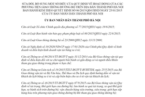 Quyết định 24/2020/QĐ-UBND sửa đổi Quy định hoạt động phương tiện giao thông đường bộ Hà Nội