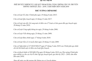 Quyết định 1532/QĐ-TTg 2020 phê duyệt nhiệm vụ lập Quy hoạch hạ tầng thông tin và truyền thông