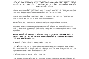 Thông tư 84/2020/TT-BTC sửa đổi chế độ báo cáo định kỳ lĩnh vực tài chính ngân hàng