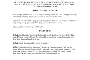 Quyết định 1588/QĐ-BTC 2020 thực hiện Chỉ thị 21/CT-TTg phòng ngừa lừa đảo chiếm đoạt tài sản