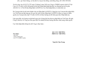 Công văn 1104/XNK-XXHH 2020 C/O mẫu AANZ để hưởng ưu đãi theo Hiệp định AANZFTA