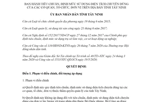 Quyết định 38/2020/QĐ-UBND tiêu chuẩn định mức sử dụng diện tích chuyên dùng tỉnh Tây Ninh