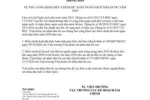 Thông báo 813/TB-VKSTC 2020 công khai điều chỉnh dự toán ngân sách nhà nước