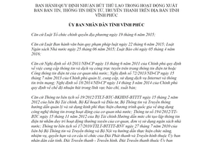 Quyết định 37/2020/QĐ-UBND thù lao trong hoạt động xuất bản bản tin tỉnh Vĩnh Phúc