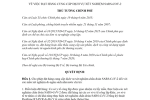 Quyết định 1587/QĐ-TTg 2020 đặt hàng cung cấp dịch vụ xét nghiệm SARS-CoV-2