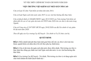 Quyết định 190/QĐ-VKSTC 2020 điều chỉnh dự toán chi ngân sách nhà nước