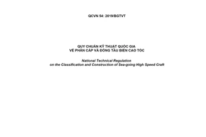 Quy chuẩn kỹ thuật quốc gia QCVN 54:2019/BGTVT về Phân cấp và đóng tàu biển cao tốc