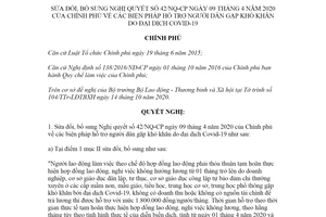 Nghị quyết 154/NQ-CP 2020 sửa đổi Nghị quyết 42/NQ-CP hỗ trợ người dân gặp khó khăn do Covid-19
