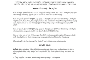 Quyết định 1337/QĐ-BXD 2020 kiện toàn Ban Điều phối nhà ở vùng ngập lũ đồng bằng sông Cửu Long