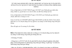 Quyết định 1937/QĐ-BGTVT 2020 tiêu chuẩn sử dụng xe ô tô chuyên dùng Cục Quản lý xây dựng