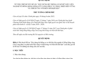 Quyết định 1619/QĐ-TTg 2020 cơ sở dữ liệu đồng bằng sông Cửu Long phục vụ phát triển bền vững