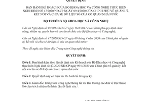 Quyết định 2800/QĐ-BKHCN 2020 Kế hoạch thực hiện Nghị định 47/2020/NĐ-CP chia sẻ dữ liệu số