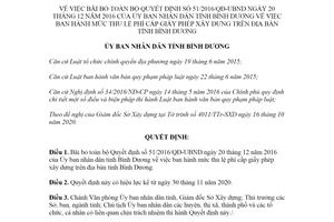 Quyết định 26/2020/QĐ-UBND bãi bỏ Quyết định 51/2016/QĐ-UBND tỉnh Bình Dương