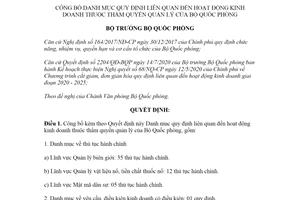 Quyết định 3259/QĐ-BQP 2020 công bố liên quan đến hoạt động kinh doanh thuộc Bộ Quốc phòng