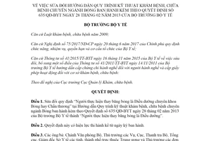 Quyết định 4501/QĐ-BYT 2020 sửa đổi Hướng dẫn kỹ thuật khám chữa bệnh chuyên ngành Bỏng