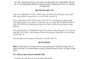 Quyết định 4511/QĐ-BYT 2020 thành lập Tổ công tác hỗ trợ xử lý vệ sinh môi trường sau mưa lũ