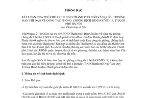 Thông báo 28/TB-BCĐ 2020 kết luận Phó Chủ tịch công tác phòng chống COVID-19 Hà Nội Phiên họp 68