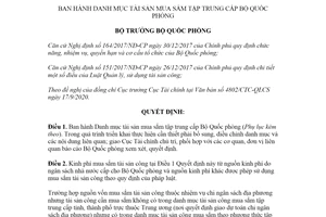 Quyết định 3285/QĐ-BQP 2020 Ban hành Danh mục tài sản mua sắm tập trung cấp Bộ Quốc phòng