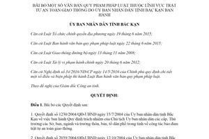 Quyết định 22/2020/QĐ-UBND bãi bỏ văn bản lĩnh vực trật tự an toàn giao thông Ủy ban tỉnh Bắc Kạn