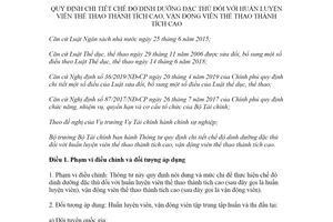 Thông tư 86/2020/TT-BTC chế độ dinh dưỡng đặc thù đối với huấn luyện viên thể thao thành tích cao