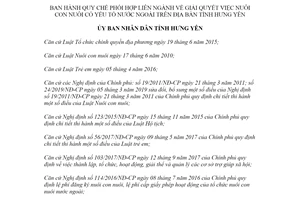 Quyết định 31/2020/QĐ-UBND giải quyết nuôi con nuôi có yếu tố nước ngoài Hưng Yên