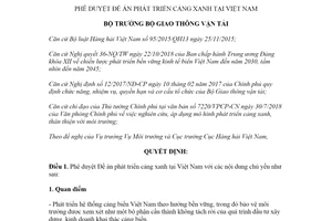 Quyết định 2027/QĐ-BGTVT 2020 phê duyệt Đề án phát triển cảng xanh tại Việt Nam