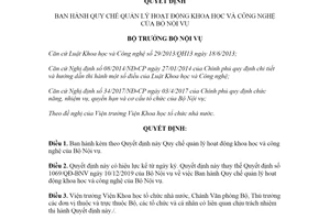 Quyết định 911/QĐ-BNV 2020 Quy chế quản lý hoạt động khoa học và công nghệ
