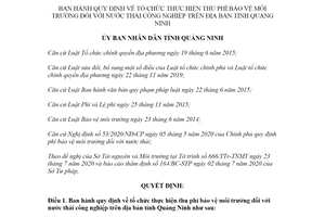 Quyết định 36/2020/QĐ-UBND thu phí bảo vệ môi trường đối với nước thải công nghiệp Quảng Ninh