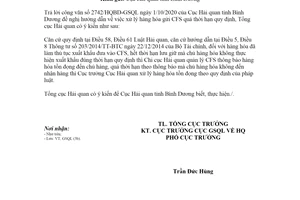 Công văn 6695/TCHQ-GSQL 2020 xử lý hàng hóa tồn đọng trong CFS