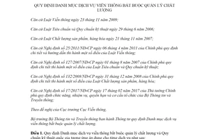 Thông tư 32/2020/TT-BTTTT Danh mục dịch vụ viễn thông bắt buộc quản lý chất lượng