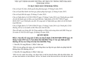 Quyết định 22/2020/QĐ-UBND sửa đổi Quyết định 08/2019/QĐ-UBND tỉnh Đắk Nông