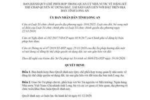 Quyết định 44/2020/QĐ-UBND quản lý về đăng ký thế chấp quyền sử dụng đất Long An