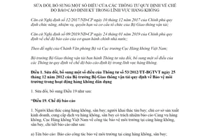 Thông tư 28/2020/TT-BGTVT sửa đổi Thông tư chế độ báo cáo định kỳ trong lĩnh vực hàng không