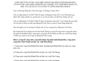 Thông tư 27/2020/TT-BGTVT công bố vùng nước cảng biển thuộc địa phận tỉnh Khánh Hòa