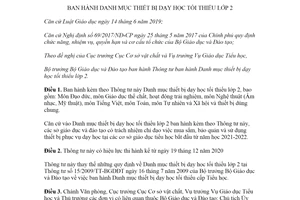 Thông tư 42/2020/TT-BGDĐT Danh mục thiết bị dạy học tối thiểu lớp 2