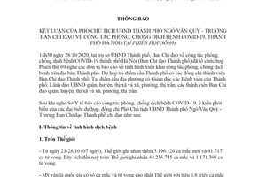 Thông báo 1143/TB-BCĐ 2020 kết luận Phó Chủ tịch phòng chống COVID-19 Hà Nội phiên họp 69