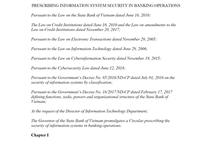 Circular 09/2020/TT-NHNN prescribing the security of information systems in banking operations