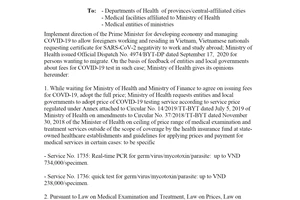 Official Dispatch 5834/BYT-KH-TC 2020 payment for COVID-19 test for persons wanting to migrate