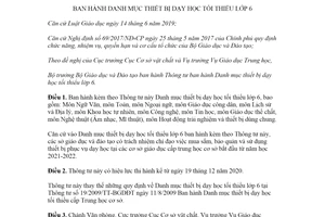 Thông tư 44/2020/TT-BGDĐT Danh mục thiết bị dạy học tối thiểu lớp 6