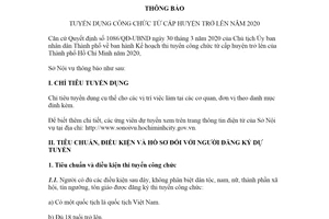 Thông báo 4626/TB-SNV 2020 tuyển dụng công chức từ cấp huyện trở lên Sở Nội vụ Hồ Chí Minh