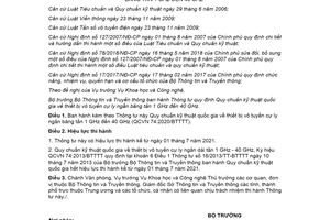 Thông tư 34/2020/TT-BTTTT Quy chuẩn thiết bị vô tuyến cự ly ngắn băng tần 1 GHz đến 40 GHz