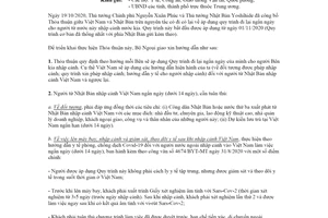 Công văn 3773/BNG-LS 2020 triển khai Thỏa thuận Quy trình đi lại ngắn ngày với Nhật Bản